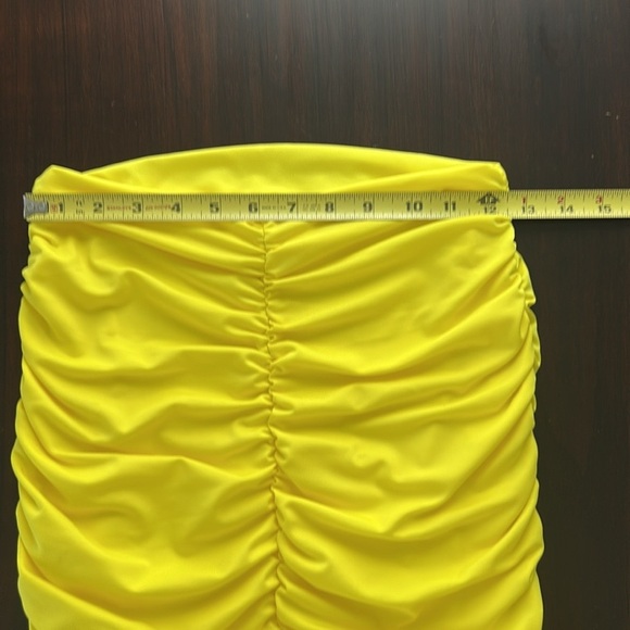 Sexy Neon Yellow 2 Pc Crop Top and Ruched Mini Skirt Set Size S - Picture 8 of 10